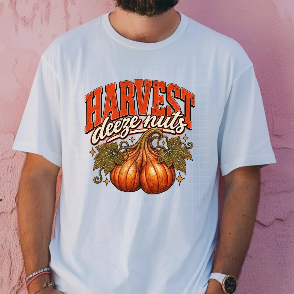 Harvest Deeze Nuts Funny Pumpkin Graphic T-Shirt for Fall Season Harvest Deeze Nuts Funny Pumpkin Graphic T-Shirt for Fall Season