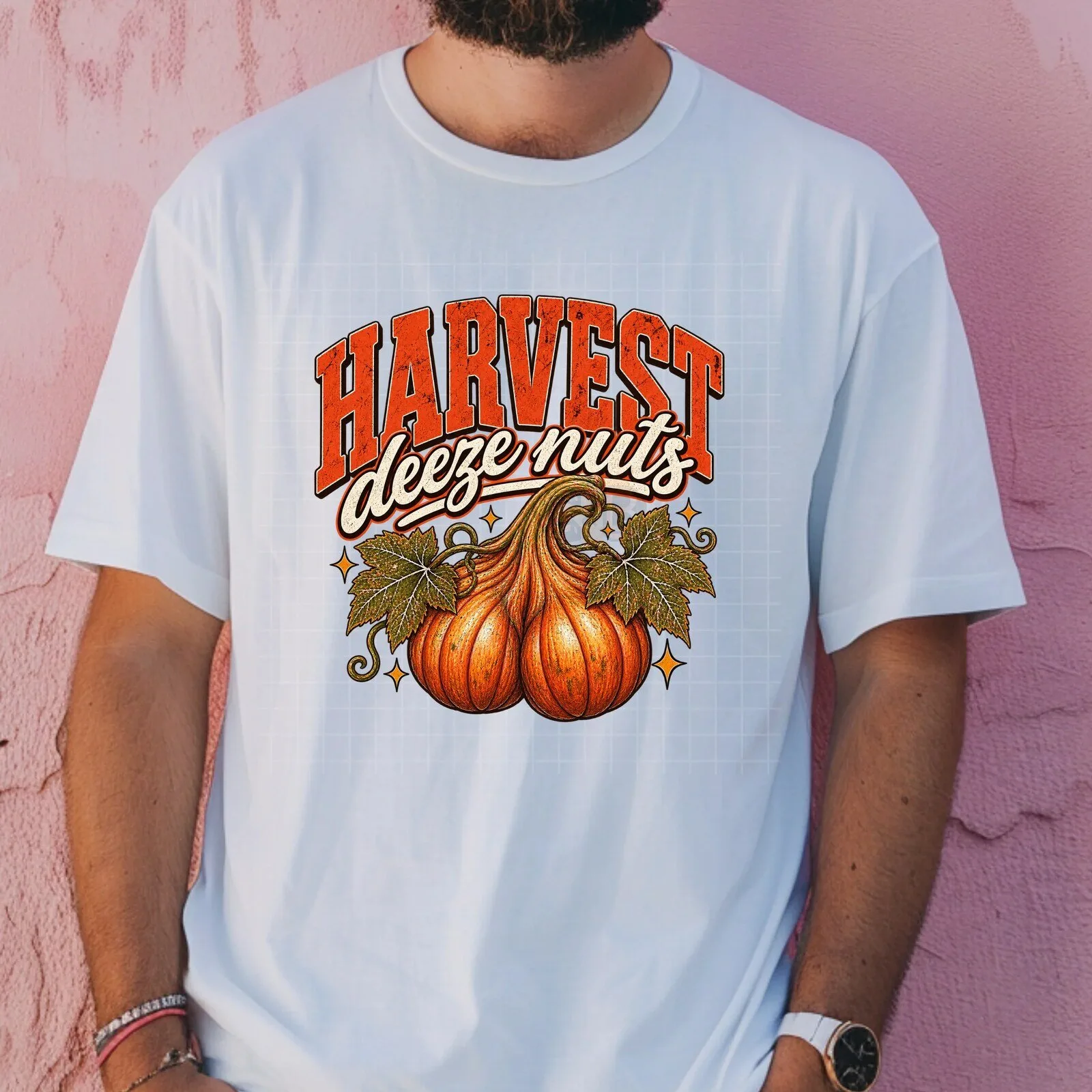Harvest Deeze Nuts Funny Pumpkin Graphic T-Shirt for Fall Season