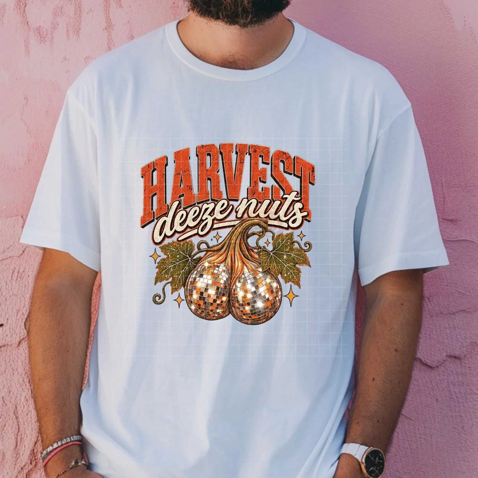 Harvest Deeze Nuts Disco Pumpkin Funny Autumn Graphic T-Shirt