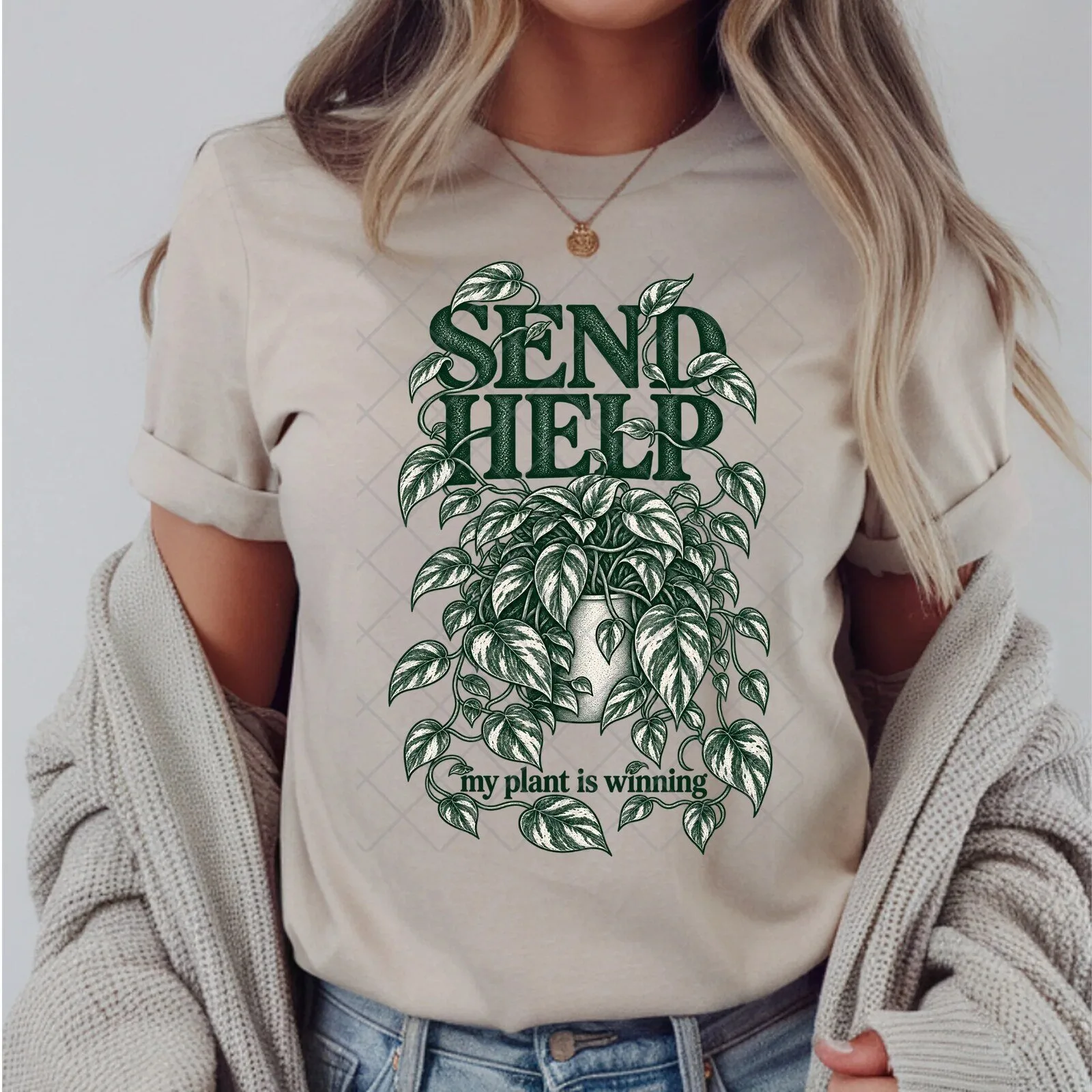 Send Help My Plant Is Winning Funny Pothos Houseplant Lover T-Shirt