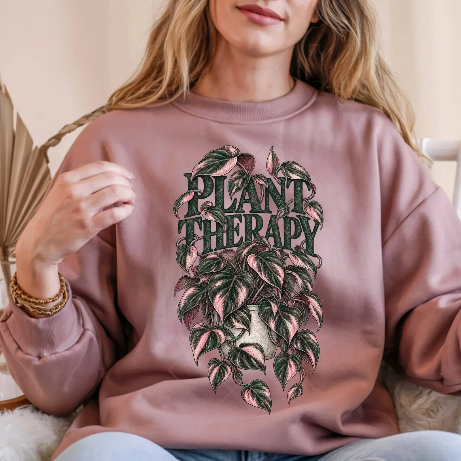 Plant Therapy Pink Princess Philodendron Houseplant Lover Crewneck Sweatshirt
