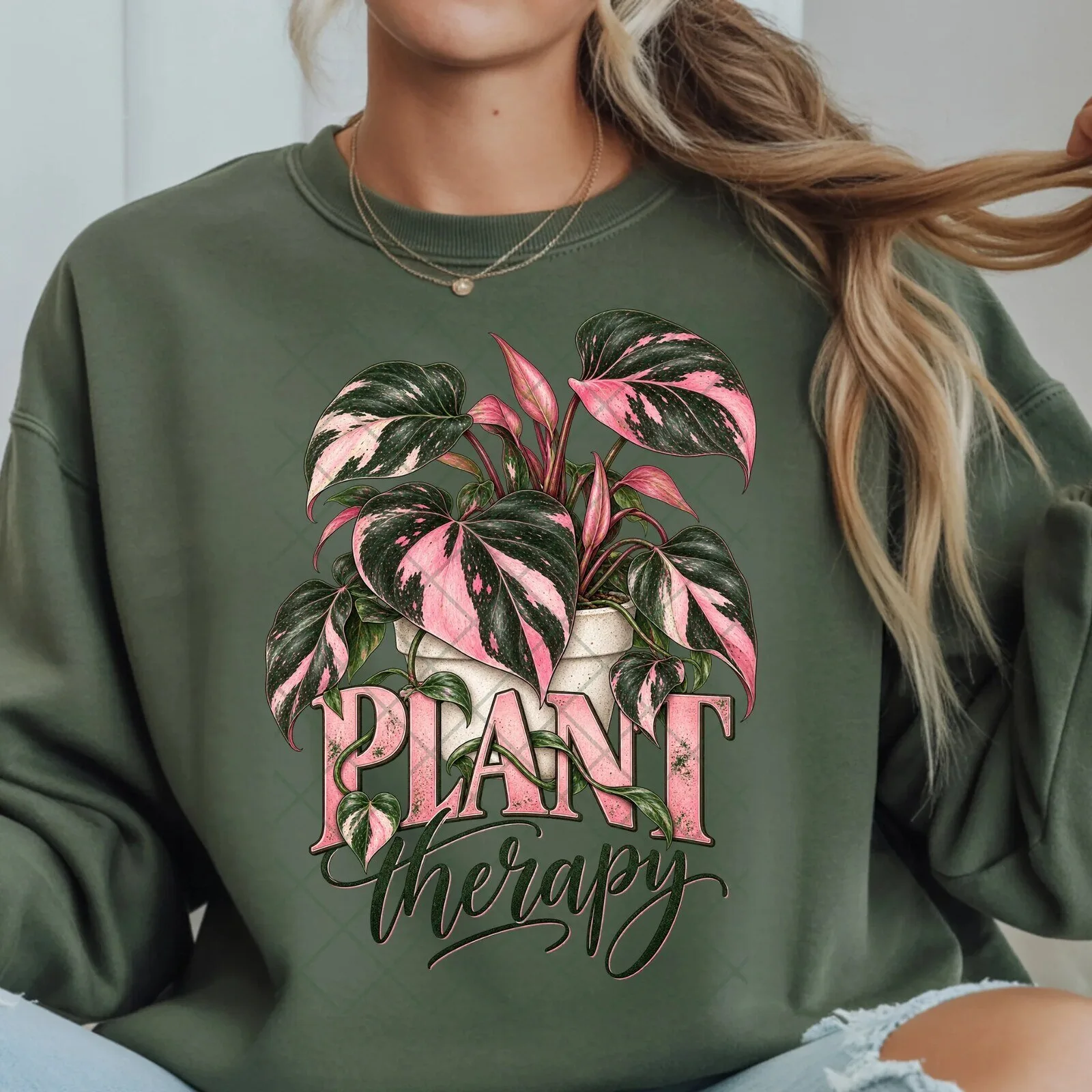 Plant Therapy Pink Princess Philodendron Houseplant Graphic Sweatshirt