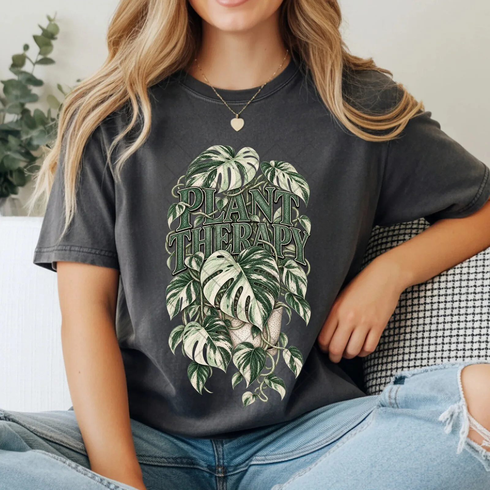Plant Therapy Variegated Monstera Leaves Houseplant Lover Graphic T-Shirt