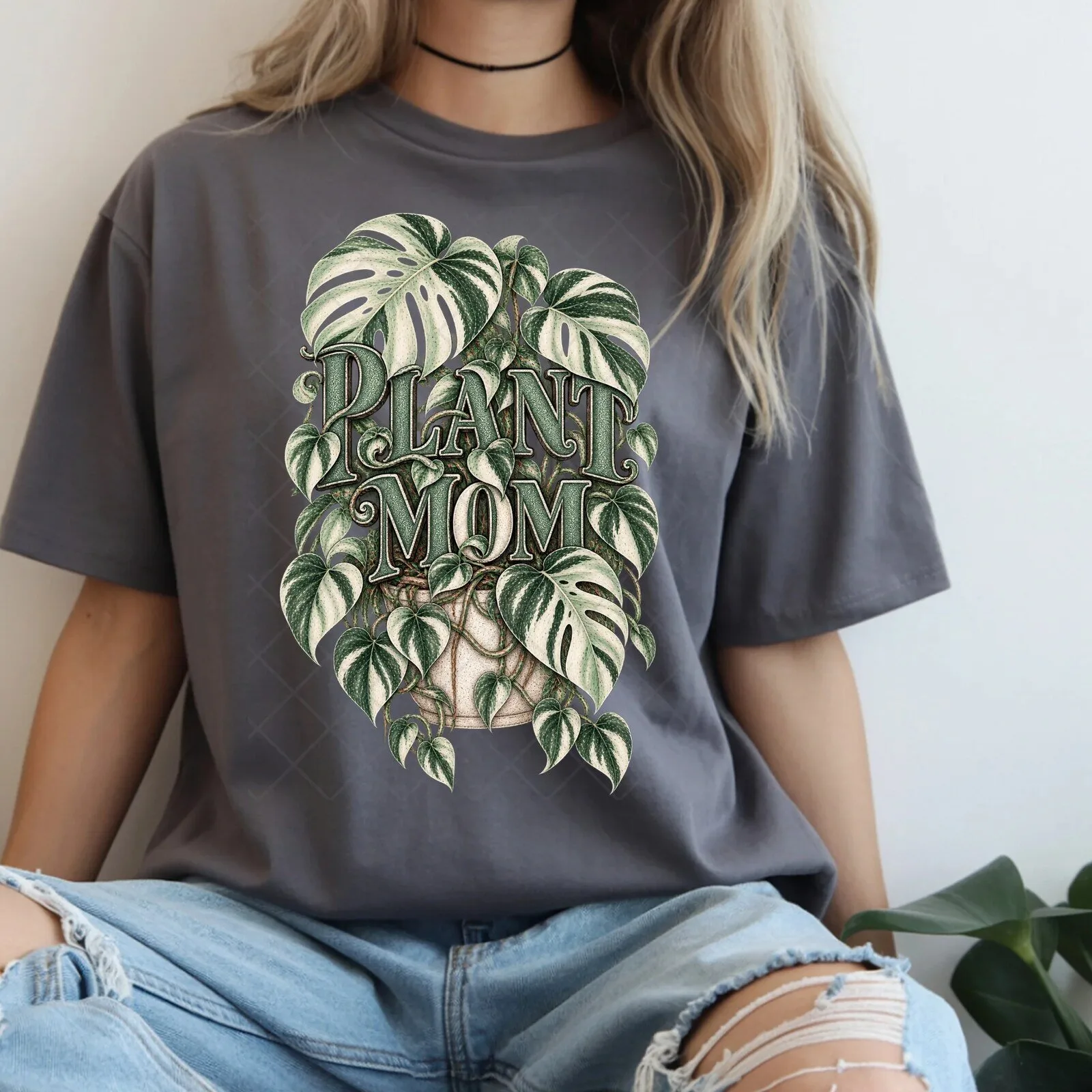 Plant Mom Variegated Monstera Houseplant Lover Graphic T-Shirt