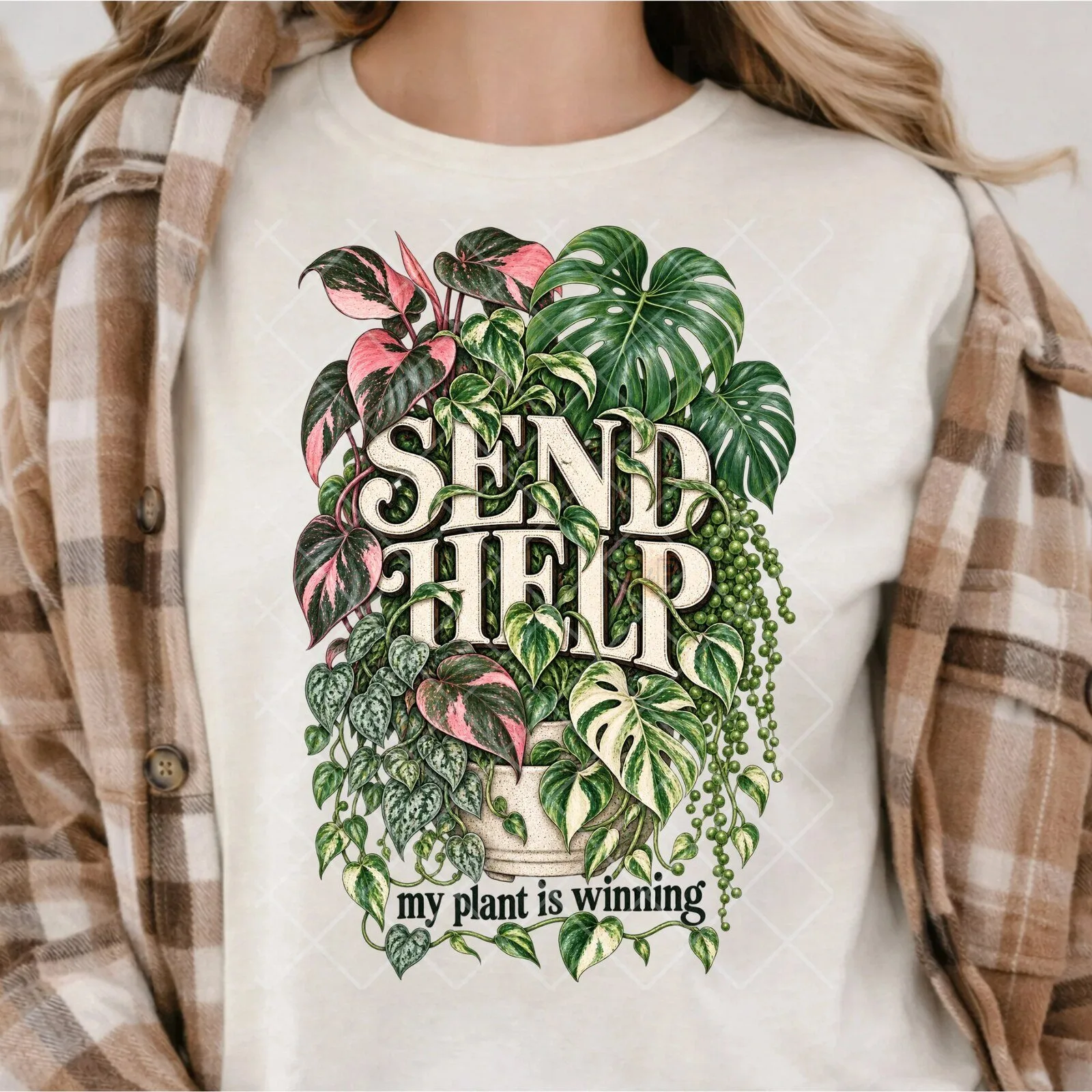 Funny Houseplant Lover Send Help My Plant Is Winning Graphic T-Shirt