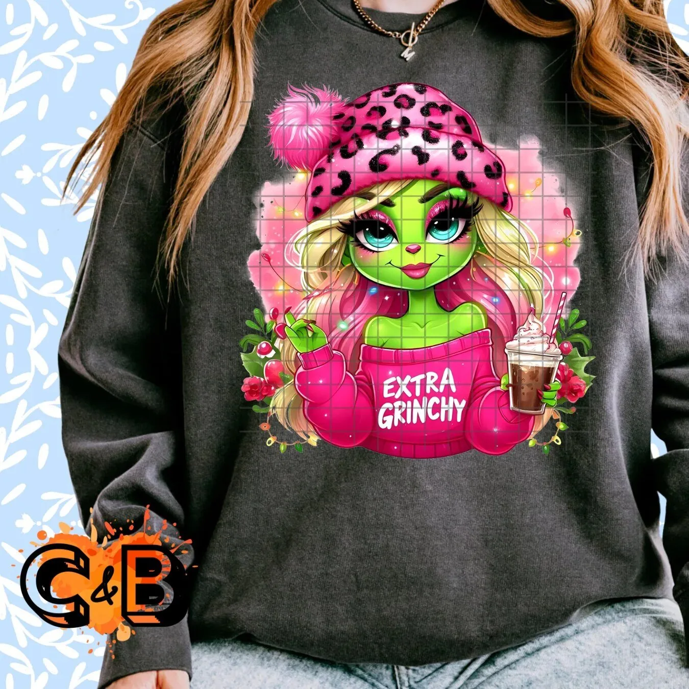 Extra Grinchy Pink Green Christmas Sweatshirt for Women
