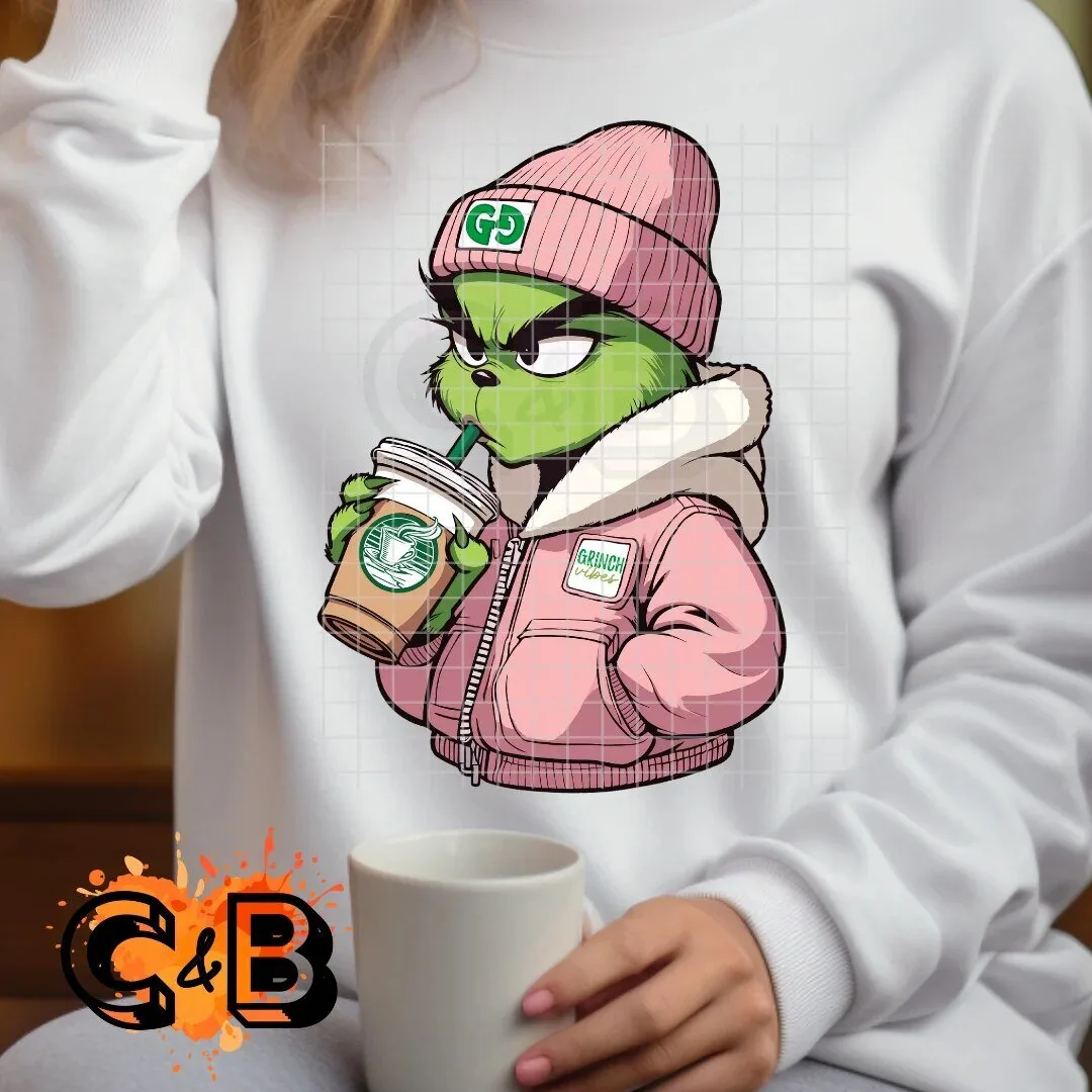 Grinch Vibes Pink Green Sweatshirt for Women, Christmas Holiday Crewneck