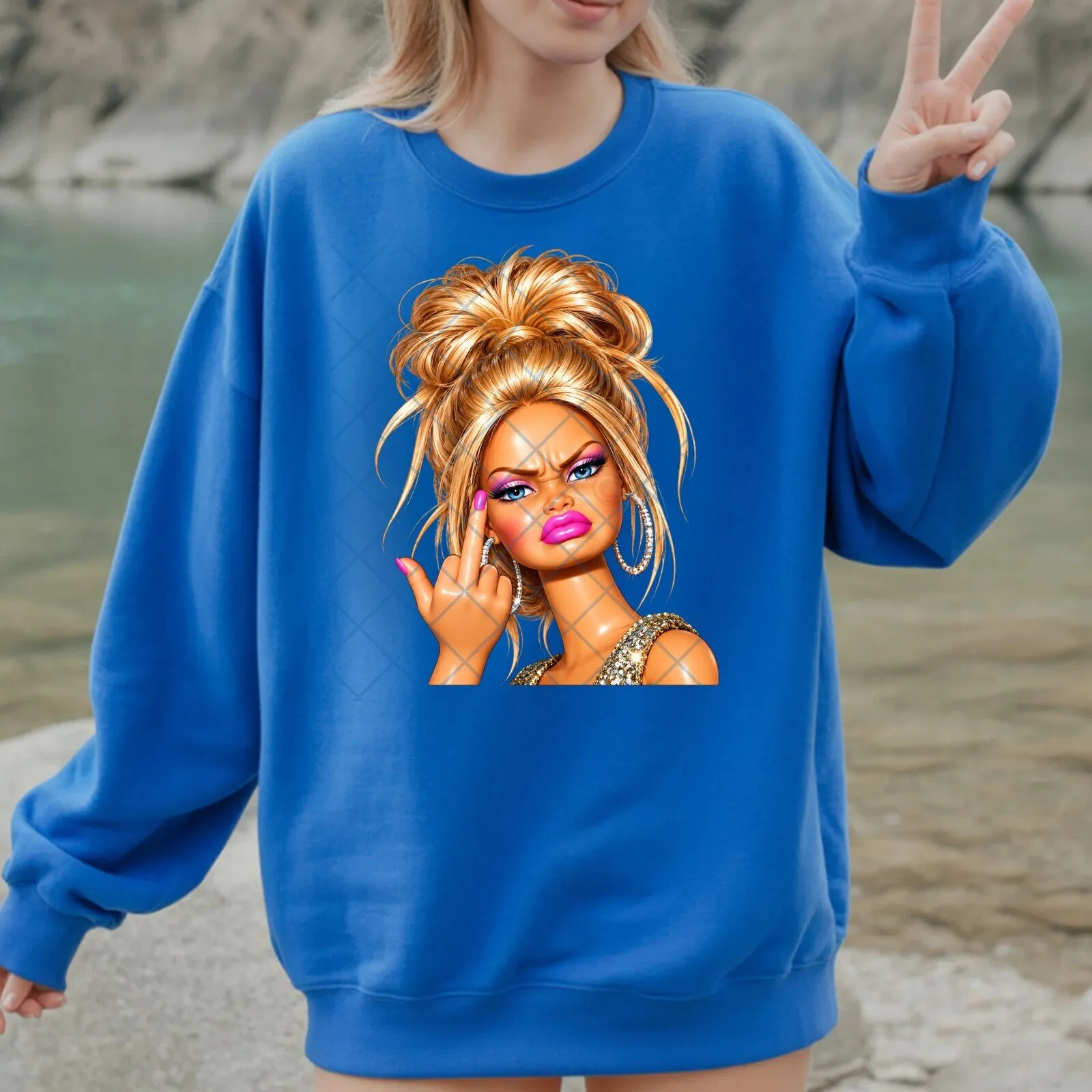 Blonde Doll Ew Face Funny Sarcastic Middle Finger Sweatshirt