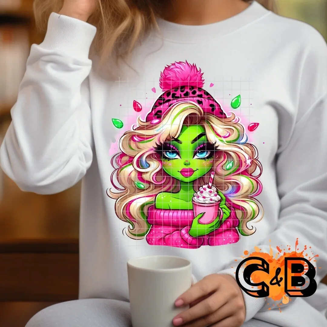 Glam Girl Pink Green Sweatshirt with Winter Beanie