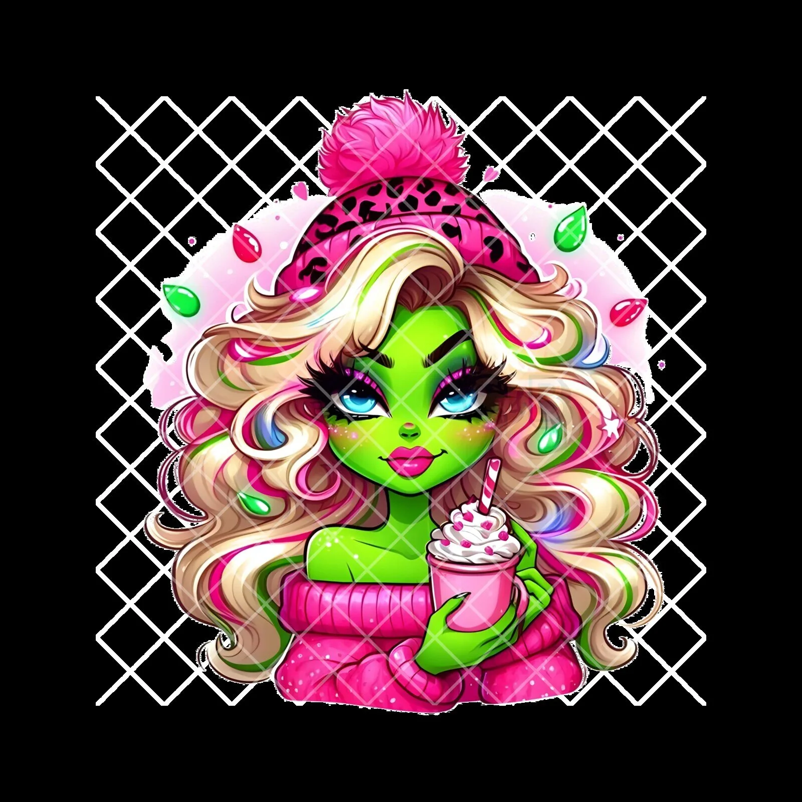 Glam Girl Pink Green Sweatshirt with Winter Beanie 4 Glam Girl Pink Green Sweatshirt with Winter Beanie