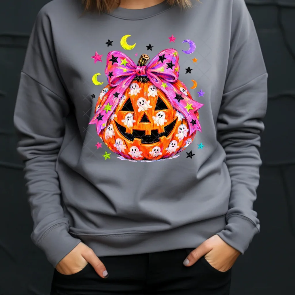 Cute Ghost Coquette Pumpkin Halloween Themed Graphic Sweatshirt Cute Ghost Coquette Pumpkin Halloween Themed Graphic Sweatshirt
