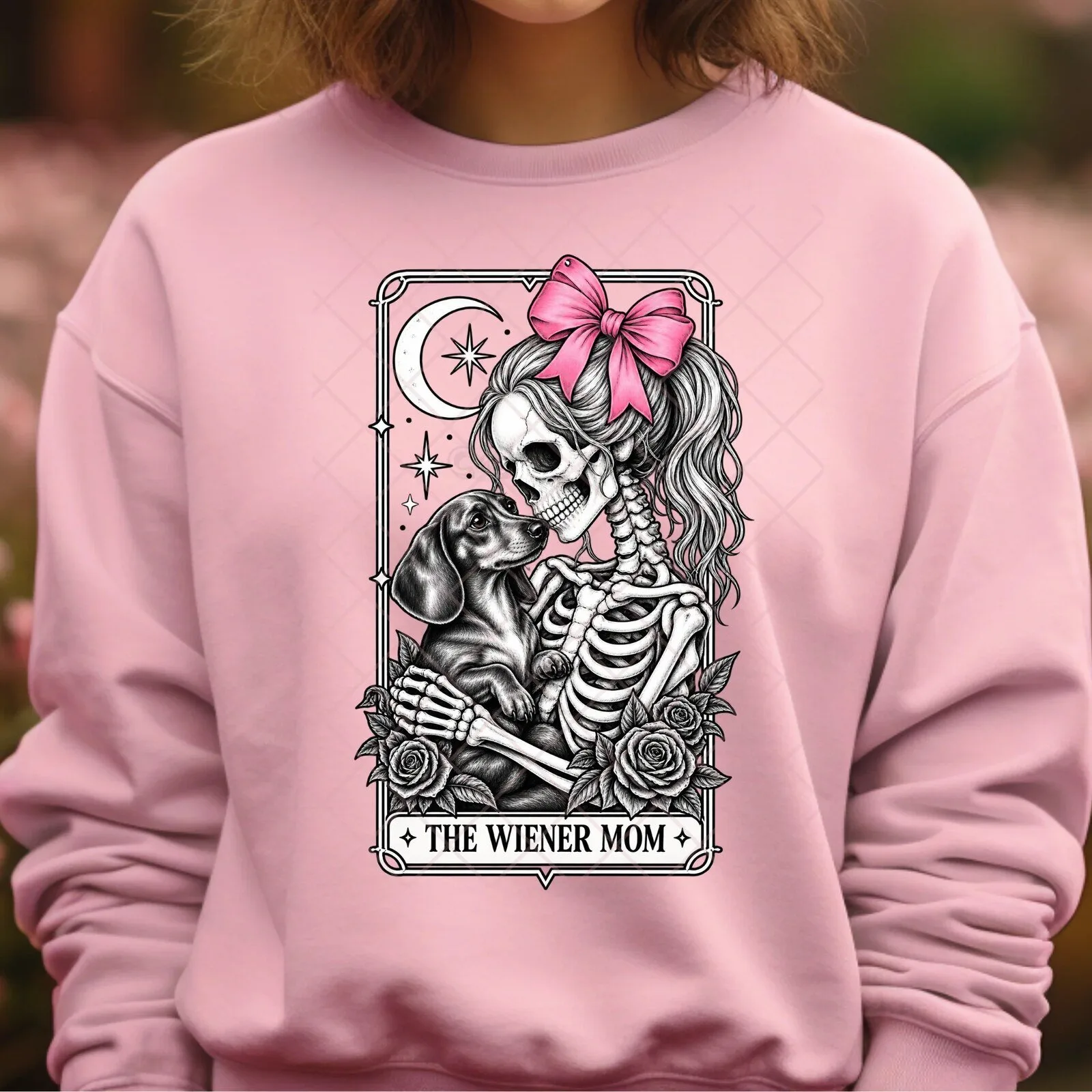 The Wiener Mom Skeleton Dachshund Dog Lover Pink Crewneck Sweatshirt