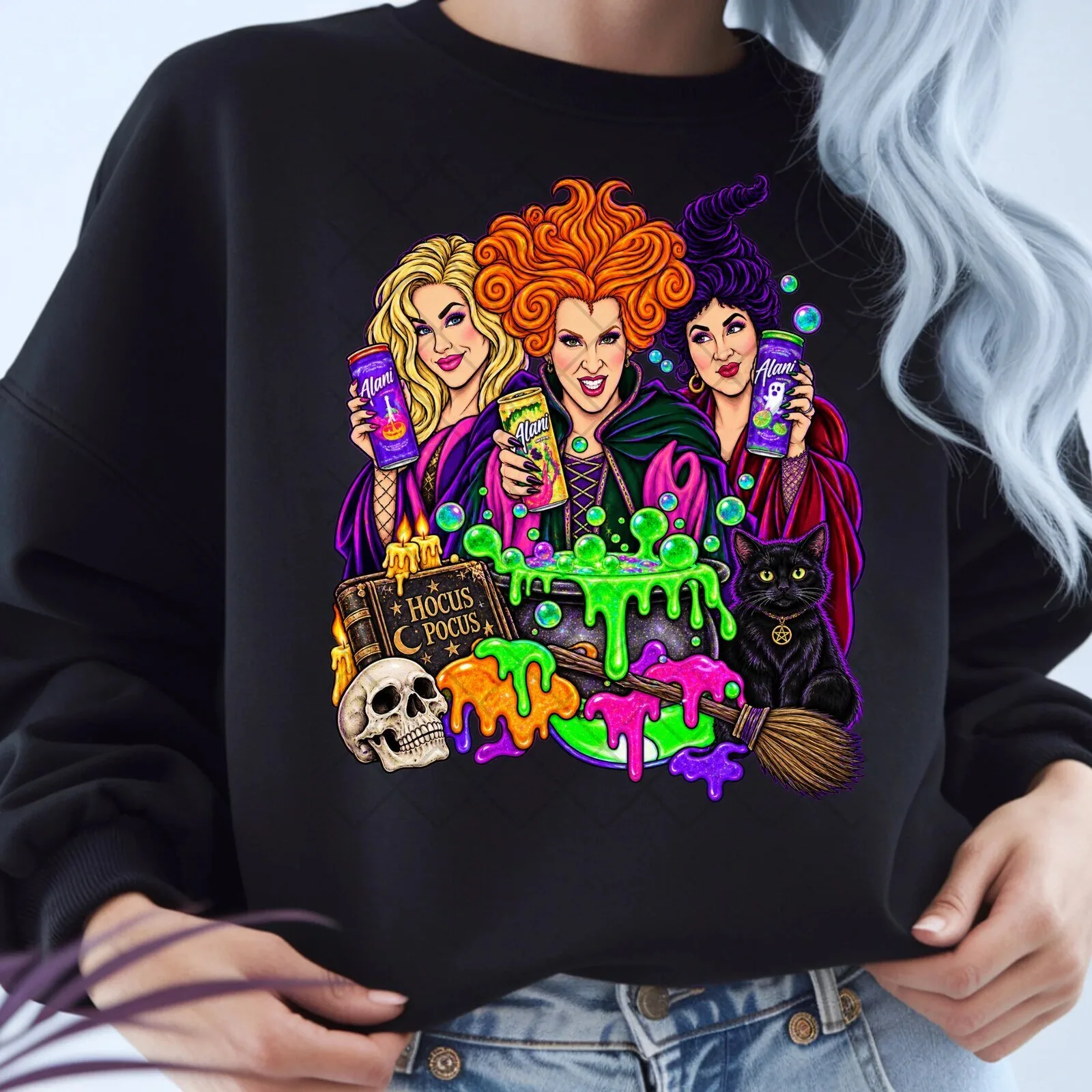 Hocus Pocus Sanderson Sisters Alani Nu Energy Drink Halloween Sweatshirt
