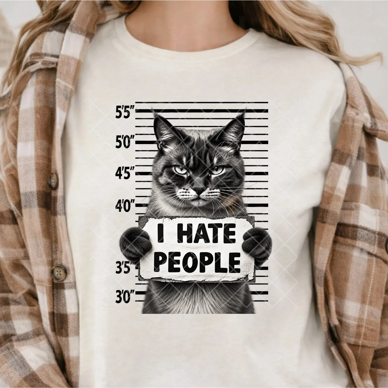 Funny Cat Mugshot I Hate People Sarcastic Humor Graphic T-Shirt