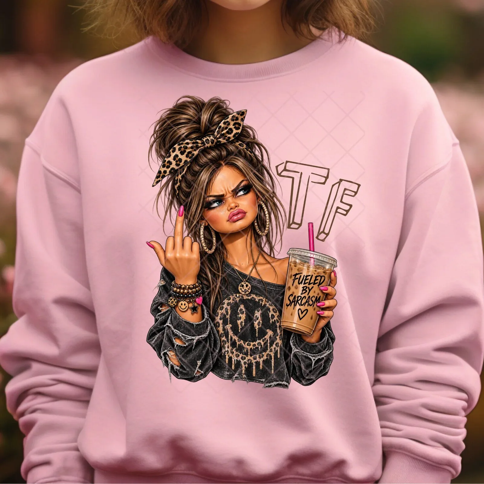Fueled By Sarcasm Messy Bun Girl Trendy Sweatshirt